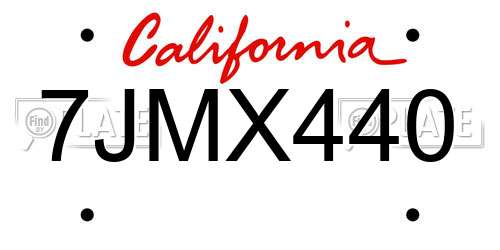 7JMX440 California License Plate