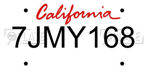 7JMY168 California License Plate
