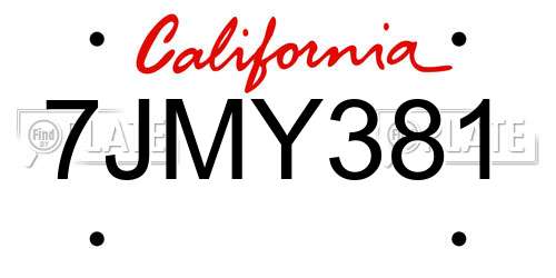 7JMY381 California License Plate