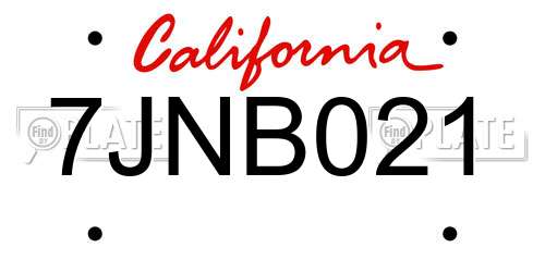 7JNB021 California License Plate