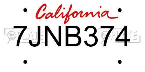 7JNB374 California License Plate