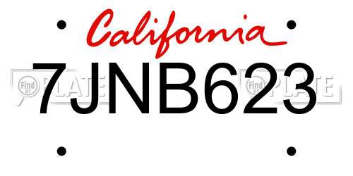 7JNB623 California License Plate