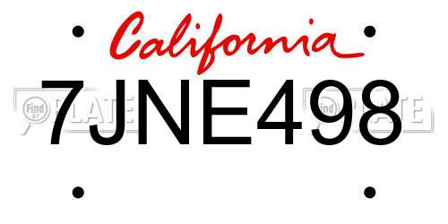 7JNE498 California License Plate