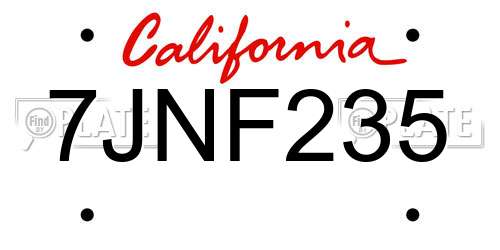 7JNF235 California License Plate
