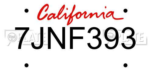 7JNF393 California License Plate