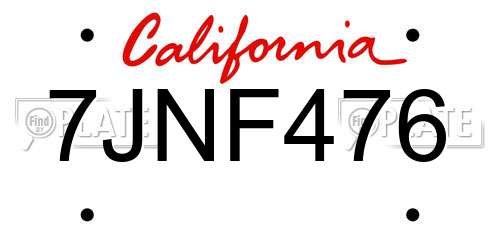 7JNF476 California License Plate