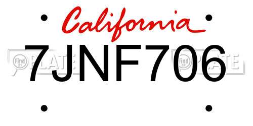7JNF706 California License Plate