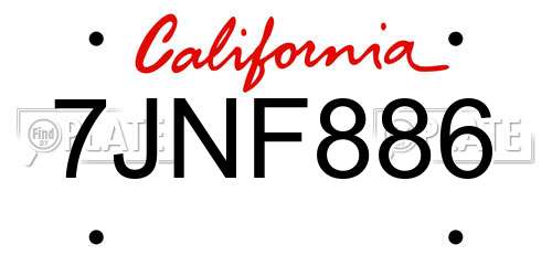7JNF886 California License Plate