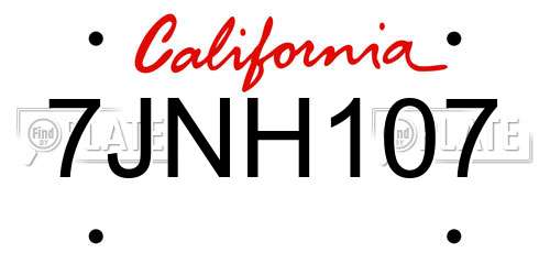 7JNH107 California License Plate