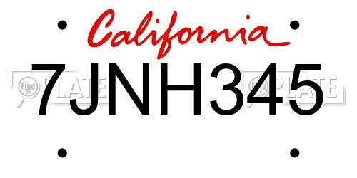 7JNH345 California License Plate