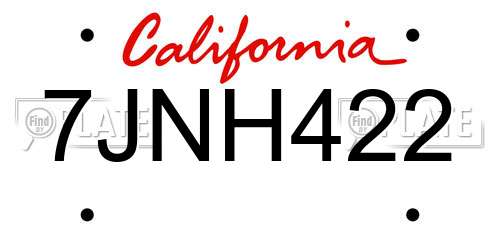 7JNH422 California License Plate