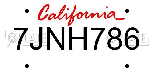 7JNH786 California License Plate