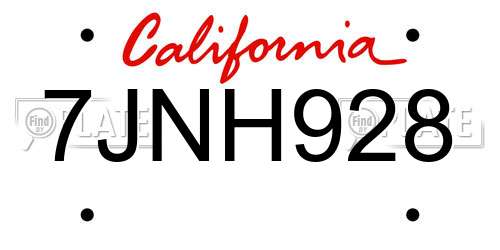 7JNH928 California License Plate
