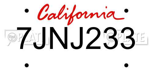 7JNJ233 California License Plate