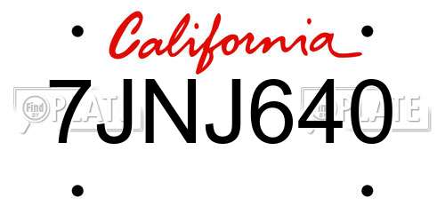7JNJ640 California License Plate