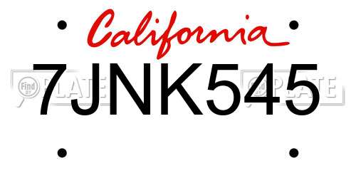 7JNK545 California License Plate
