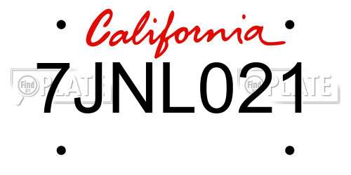 7JNL021 California License Plate