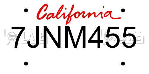 7JNM455 California License Plate
