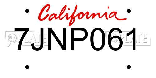 7JNP061 California License Plate