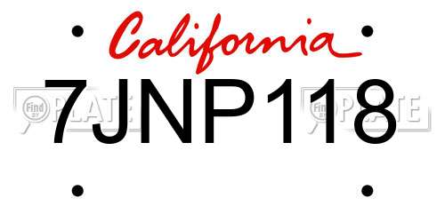 7JNP118 California License Plate