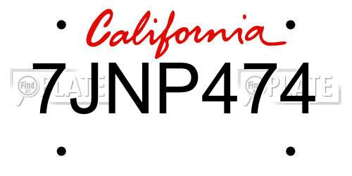 7JNP474 California License Plate