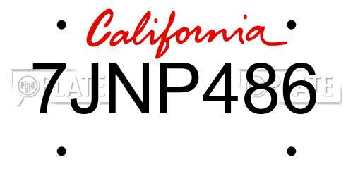 7JNP486 California License Plate