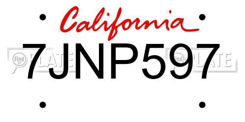7JNP597 California License Plate
