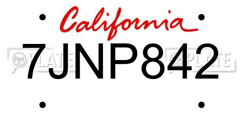 7JNP842 California License Plate
