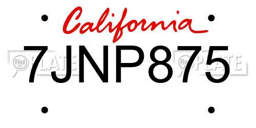 7JNP875 California License Plate