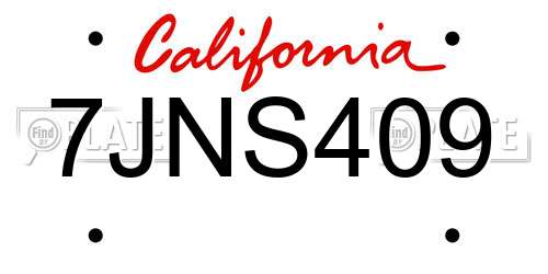 7JNS409 California License Plate