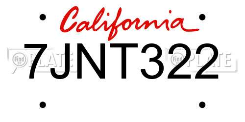 7JNT322 California License Plate