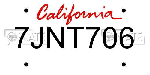 7JNT706 California License Plate