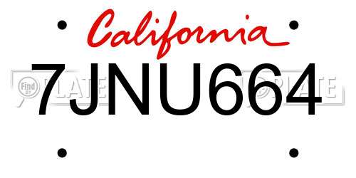 7JNU664 California License Plate