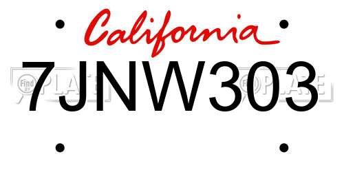 7JNW303 California License Plate