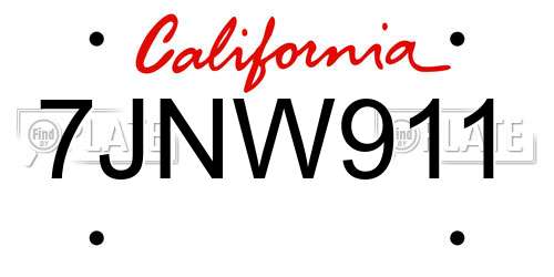 7JNW911 California License Plate