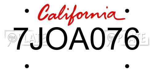 7JOA076 California License Plate