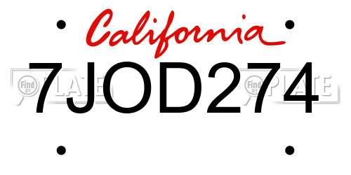 7JOD274 California License Plate