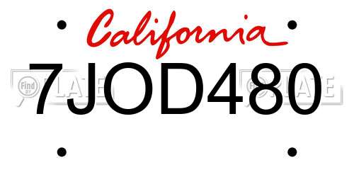 7JOD480 California License Plate