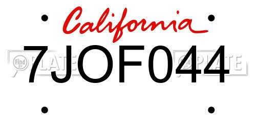 7JOF044 California License Plate
