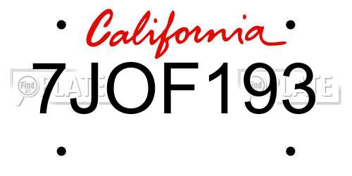 7JOF193 California License Plate