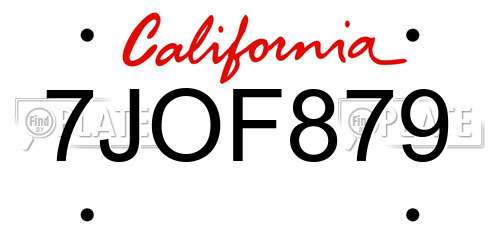 7JOF879 California License Plate