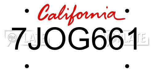7JOG661 California License Plate