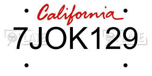 7JOK129 California License Plate