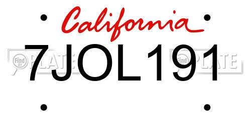 7JOL191 California License Plate