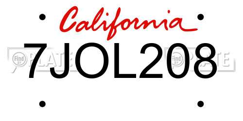 7JOL208 California License Plate