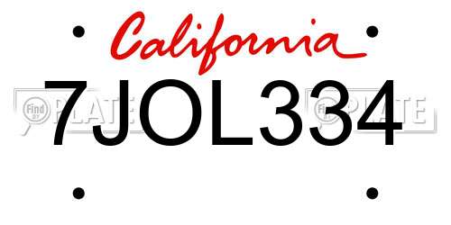 7JOL334 California License Plate