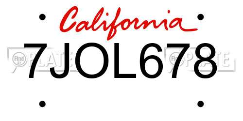 7JOL678 California License Plate