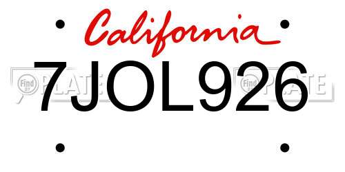7JOL926 California License Plate