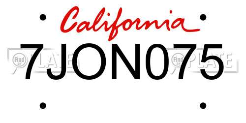 7JON075 California License Plate