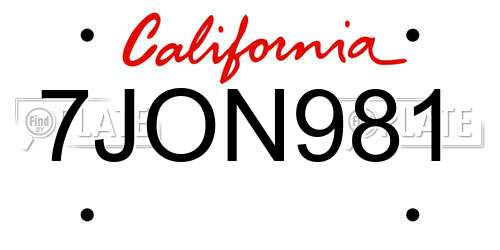 7JON981 California License Plate